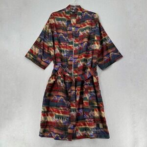 Vintage Southwestern Mens Robe‎ Smoking Aztec Tribal Western Satin OS